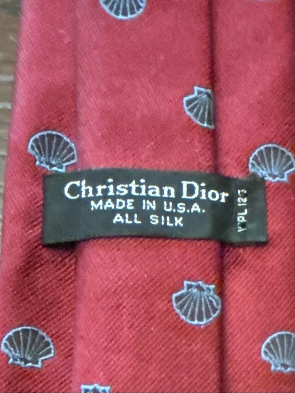 Vintage Christian Dior Shell Print Silk Necktie Red USA Made Designer Tie